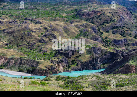 Chile, Aysen, Valle Chacabuco. Baker river at the entrance to Patagonia Park. Stock Photo