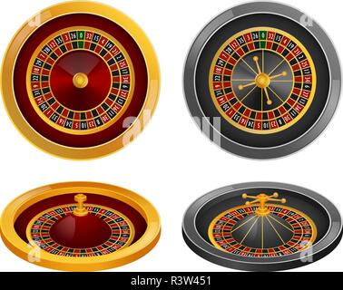 Roulette wheel fortune spin game mockup set. Realistic illustration of 4 roulette wheel fortune spin game mockups for web Stock Vector