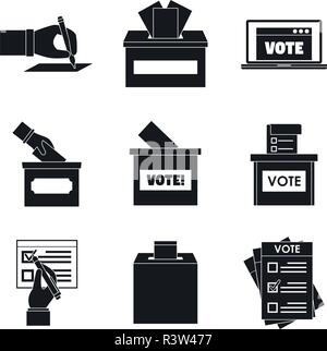 Ballot voting box vote polling icons set. Simple illustration of 9 ballot voting box vote polling vector icons for web Stock Vector
