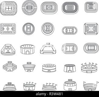 Arena stadium sport scene icons set. Outline illustration of 25 arena stadium sport scene vector icons for web Stock Vector