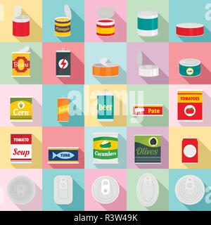 Tin can food package jar icons set. Flat illustration of 25 tin can food package jar vector icons for web Stock Vector
