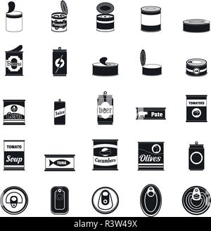 Tin can food package jar icons set. Simple illustration of 25 tin can food package jar vector icons for web Stock Vector