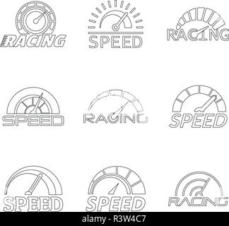 Speedometer level indicator logo set. Flat illustration of 9 ...