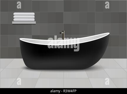 Black bathtub concept background. Realistic illustration of black bathtub vector concept background for web design Stock Vector