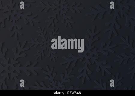 Christmas background. Black snowflakes cut out of paper. Happy New Year 2019. Seasonal festive pattern. Vector illustration. EPS 10 Stock Vector