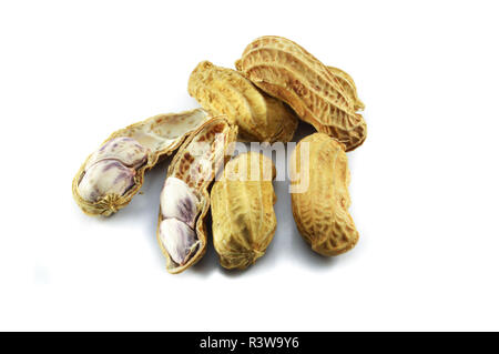 peanuts isolated / cooking of peanuts boiled isolated on white background - ripe peanuts peeled Stock Photo