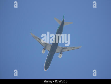 Chiangmai, Thailand - November 22 2018:  B-16222 Airbus A321 of EvaAir. take off from Chiangmai Airport to taipei Taiwan. Stock Photo