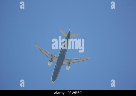 Chiangmai, Thailand - November 22 2018:  B-16222 Airbus A321 of EvaAir. take off from Chiangmai Airport to taipei Taiwan. Stock Photo