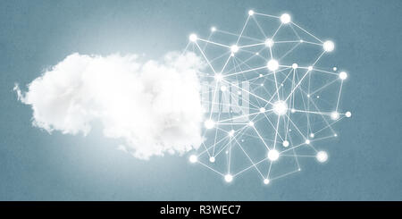 Lines and dots as networking idea drawn on cement background Stock Photo