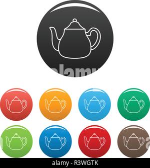 Big kettle icon. Outline illustration of big kettle vector icons set color isolated on white Stock Vector
