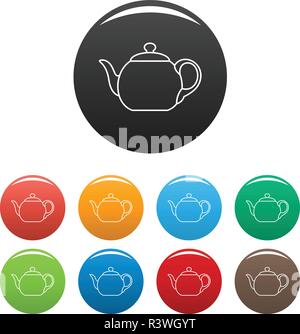 Big teapot icon. Outline illustration of big teapot vector icons set color isolated on white Stock Vector