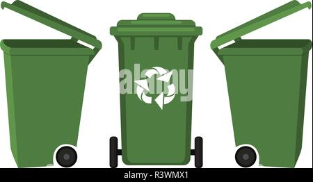 Colorful cartoon dumpster front and side view Stock Vector