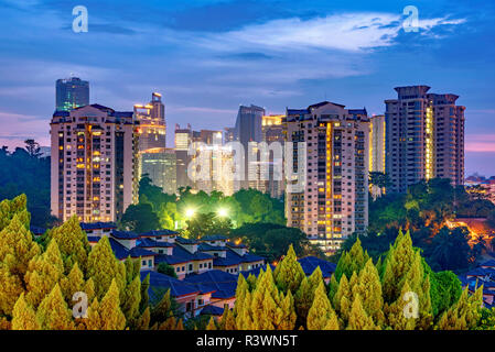 KUALA LUMPUR, MALAYSIA - JULY 28: This is a night view of high rise apartment buildings near the downtown area on July 28, 2018 in Kuala Lumpur Stock Photo