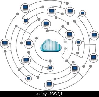 Networking in the cloud, cloud computing concept Stock Vector