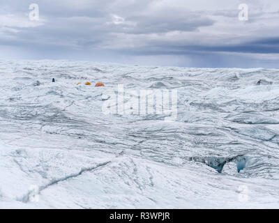 Camp on the ice cap. Landscape on the Greenland Ice Sheet near Kangerlussuaq, Greenland, Denmark Stock Photo