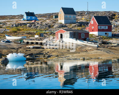 Inuit village Oqaatsut (once called Rodebay) located in Disko Bay. Greenland, Denmark Stock Photo