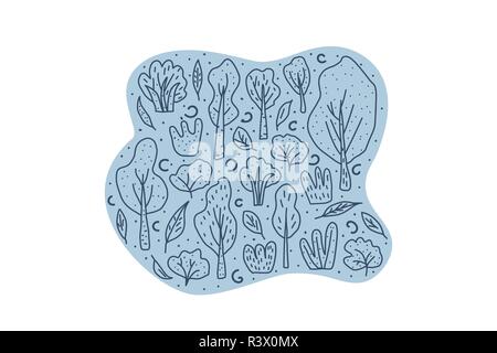 Set of trees and bushes.  Templates for card, banner, social media network. Vector illustration of doodle  style elements. Stock Vector