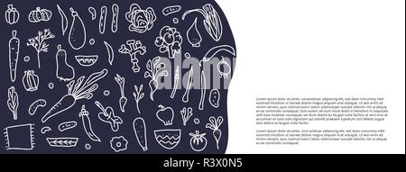 Social media banners template of vector vegetables. Collection of veg in doodle style isolated on white background. Stock Vector