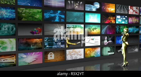 Woman Viewing Video Displays Stock Photo