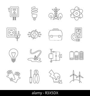 Set of energy icons in modern thin line style. High quality black outline electicity symbols for web site design and mobile apps. Simple energy pictograms on a white background. Editable Stroke. Stock Vector
