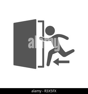 Emergency exit with human figure sign icon. Door with arrow symbol. Fire exit. Flat design set. Vector Stock Vector