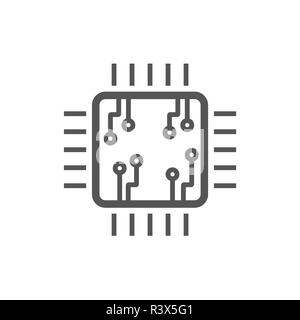Flat style Icon Computer processor with microcircuits CPU. Stock Vector