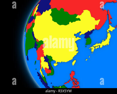 east Asia region on political Earth Stock Photo