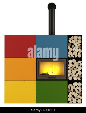 Colorful Fireplace on white Stock Photo