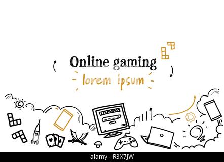internet network online gaming concept sketch doodle horizontal isolated copy space Stock Vector