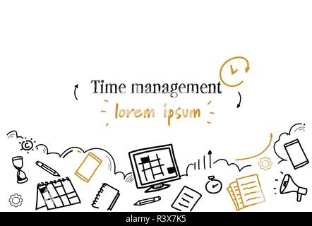 business scheduling time management concept sketch doodle horizontal isolated copy space Stock Vector