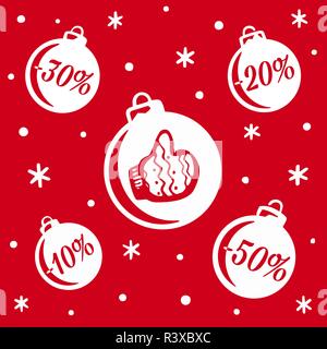 Christmas balls sale. Christmas and New Year's sale. Banner or poster for shopping store discount. Christmas sale discount with snowflakes in red back Stock Vector