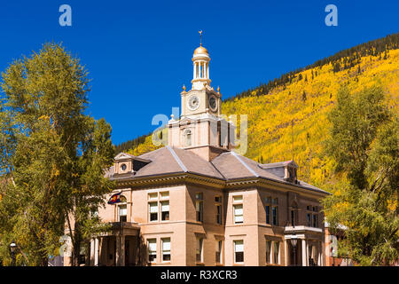 Historic courthouse and fall color, Silverton, Colorado, USA Stock Photo