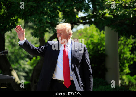 President Donald Trump announces his decision on the Paris Agreement. The announcement was made in the White House Rose Garden on May 31, 2017 Stock Photo