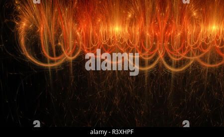 Beautiful orange background of glowing particles and lines with depth of field and bokeh. 3d illustration, 3d render Stock Photo