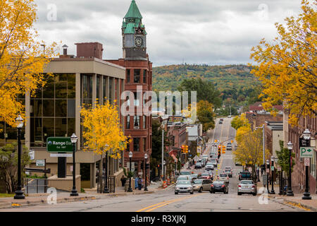 Looking down Front Street in downtown Marquette, Michigan USA Stock Photo