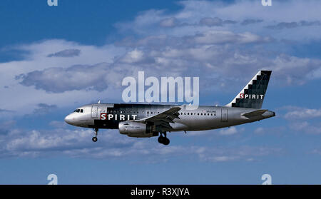 Spirit Airlines Silver Black Airbus A319 Jet Stock Photo
