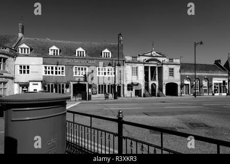 Town centre view, Town Hall, Bourne town; Lincolnshire; England; UK Stock Photo