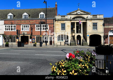 Town centre view, Town Hall, Bourne town; Lincolnshire; England; UK Stock Photo