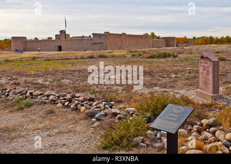 USA, Colorado, Reconstructed Bent's Old Fort on the Mountain Route of the Santa Fe Trail, Graveyard Foreground Stock Photo