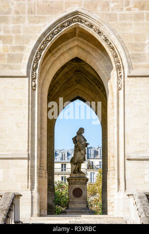 Statue of french scientist of the 17th century Blaise Pascal at the base of Saint-Jacques tower in Paris, France. Stock Photo