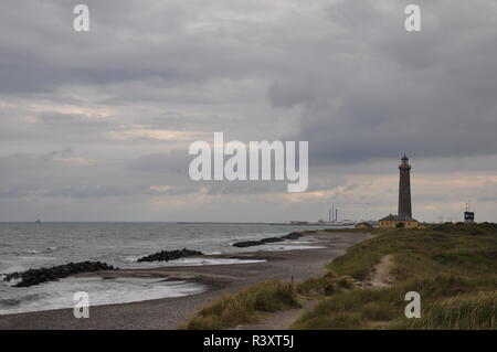 skagen lighthouse kattegat with surf denmark Stock Photo