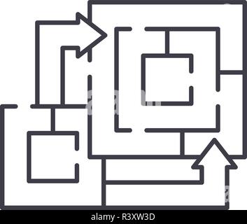 Algorithm of the game line icon concept. Algorithm of the game vector linear illustration, symbol, sign Stock Vector
