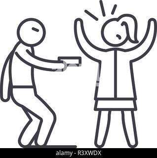 Armed robbery line icon, vector. Armed robbery outline sign, concept ...