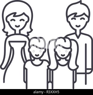 Big family line icon concept. Big family vector linear illustration, symbol, sign Stock Vector