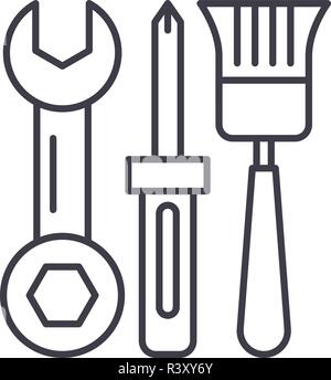 Building tools line icon concept. Building tools vector linear illustration, symbol, sign Stock Vector