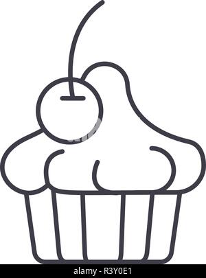 Cherry dessert line icon concept. Cherry dessert vector linear illustration, symbol, sign Stock Vector