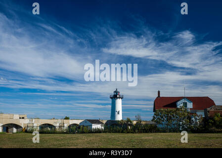 USA, New Hampshire, New Castle, Portsmouth Harbor Lighthouse and Fort Constitution Stock Photo