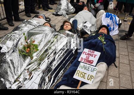 London, UK. 24th Nov 2018. Extinction Rebellion/Rebellion Day 2. Protesters staged a lie in outside the gates of Downing Street, London, UK Credit: michael melia/Alamy Live News Stock Photo