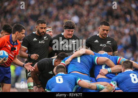 Roma, Italy. 24th November, 2018. All Blacks' scrum is ready for the battle in the match against Italy in November Cattolica Test Match 2018 Credit: Massimiliano Carnabuci/Alamy Live News Stock Photo