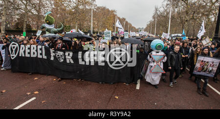 London, UK. 24th Nov 2018. 24 November, 2018. London,UK. 'Extinction Rebellion' climate protesters demonstrated in central London with a funeral procession which included a sit down outside Downing Street and a march to Buckingham Palace. David Rowe/ Alamy Live News.